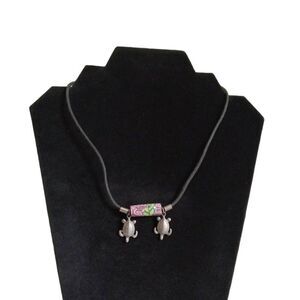 Colorful Polymer Clay Bead & Sea Turtle Charms Lightweight Cord Style Necklace